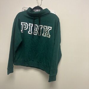 PINK Victoria's Secret Women Sweatshirt Medium Green Fleece Drawstring